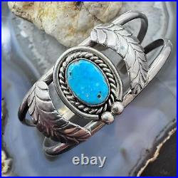 Vintage Native American Silver Oval Turquoise Decorated Split Shank Bracelet