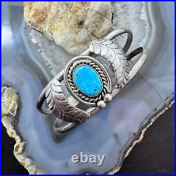 Vintage Native American Silver Oval Turquoise Decorated Split Shank Bracelet