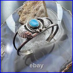 Vintage Native American Silver Oval Turquoise Decorated Split Shank Bracelet