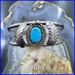 Vintage Native American Silver Oval Turquoise Decorated Split Shank Bracelet