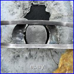 Vintage Native American Silver Oval Turquoise Decorated Split Shank Bracelet