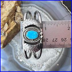 Vintage Native American Silver Oval Turquoise Decorated Split Shank Bracelet