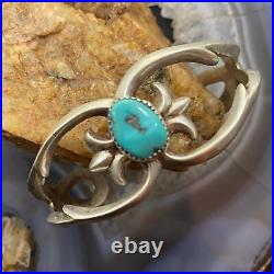 Vintage Native American Silver Oval Turquoise Sandcast Bracelet For Women #1