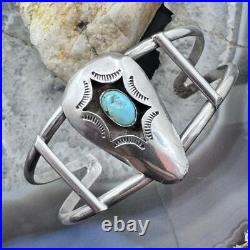 Vintage Native American Silver Oval Turquoise Shadow Box Split Shank Bracelet