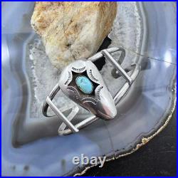 Vintage Native American Silver Oval Turquoise Shadow Box Split Shank Bracelet