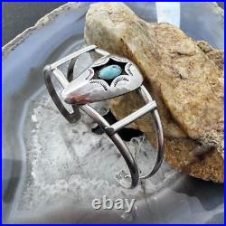 Vintage Native American Silver Oval Turquoise Shadow Box Split Shank Bracelet