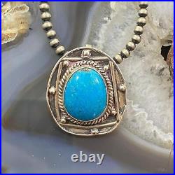 Vintage Native American Silver Oval Turquoise Unisex Pendant