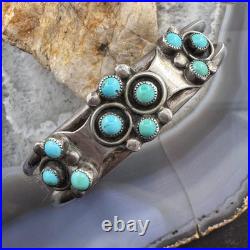 Vintage Native American Silver Petit Point Turquoise Cluster Bracelet For Women