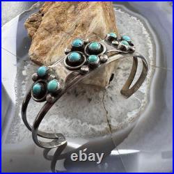 Vintage Native American Silver Petit Point Turquoise Cluster Bracelet For Women