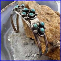 Vintage Native American Silver Petit Point Turquoise Cluster Bracelet For Women