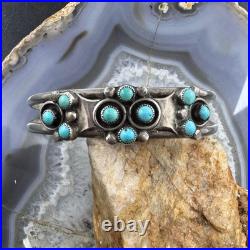 Vintage Native American Silver Petit Point Turquoise Cluster Bracelet For Women