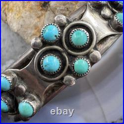 Vintage Native American Silver Petit Point Turquoise Cluster Bracelet For Women
