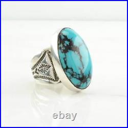 Vintage Native American Silver Ring Spiderweb Turquoise Stamped Sterling Size 10