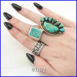 Vintage Native American Silver Ring Turquoise Fishscale Sterling Size 10 1/4