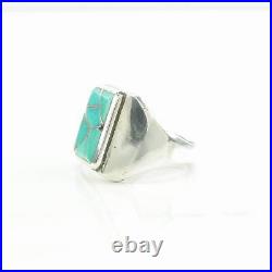 Vintage Native American Silver Ring Turquoise Fishscale Sterling Size 10 1/4