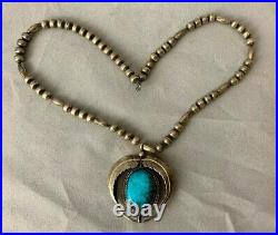 Vintage Native American Silver Spinner Pendant & necklace Turquoise Coral