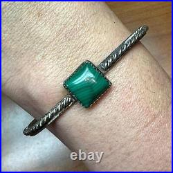 Vintage Native American Silver Square Malachite Decorated Bracelet For Women
