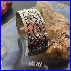 Vintage Native American Silver Stamped Buffalo & Native Symbols Bracelet