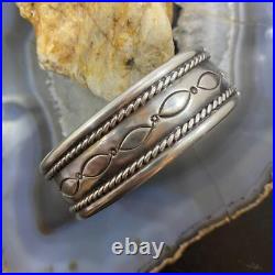 Vintage Native American Silver Stamped & Decorated Heavy Bracelet For Women