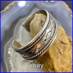 Vintage Native American Silver Stamped & Decorated Heavy Bracelet For Women