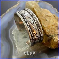 Vintage Native American Silver Stamped & Decorated Heavy Bracelet For Women