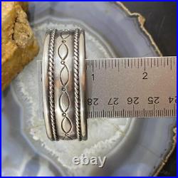 Vintage Native American Silver Stamped & Decorated Heavy Bracelet For Women