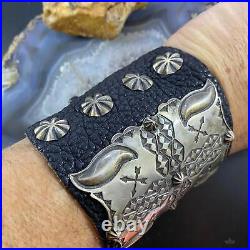 Vintage Native American Silver Stamped Ketoh Bow Guard Bracelet For Men