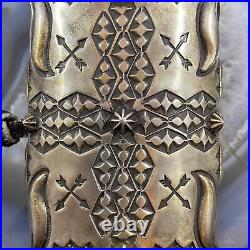 Vintage Native American Silver Stamped Ketoh Bow Guard Bracelet For Men