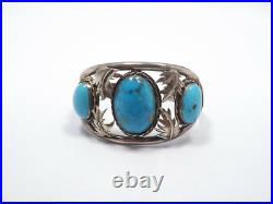 Vintage Native American Silver Turquoise Bracelet with Leaves, 48.5g
