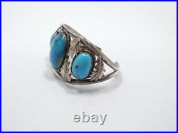 Vintage Native American Silver Turquoise Bracelet with Leaves, 48.5g