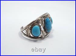 Vintage Native American Silver Turquoise Bracelet with Leaves, 48.5g