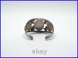 Vintage Native American Silver Turquoise Bracelet with Leaves, 48.5g
