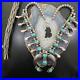 Vintage Native American Silver Turquoise Detailed Squash Blossom Necklace