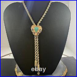 Vintage Native American Silver Turquoise Heart Lariat 26 Necklace For Women
