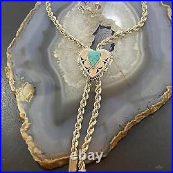 Vintage Native American Silver Turquoise Heart Lariat 26 Necklace For Women