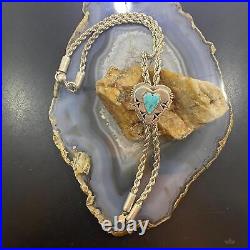 Vintage Native American Silver Turquoise Heart Lariat 26 Necklace For Women