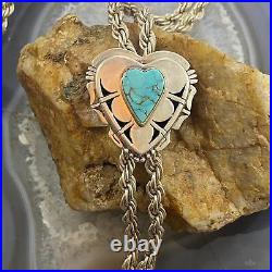 Vintage Native American Silver Turquoise Heart Lariat 26 Necklace For Women
