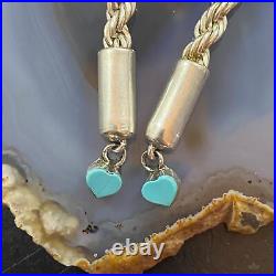 Vintage Native American Silver Turquoise Heart Lariat 26 Necklace For Women