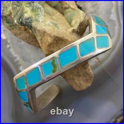 Vintage Native American Silver Turquoise Inlay Heavy Gauge Bracelet For Women