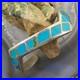 Vintage Native American Silver Turquoise Inlay Heavy Gauge Bracelet For Women
