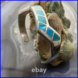 Vintage Native American Silver Turquoise Inlay Heavy Gauge Bracelet For Women