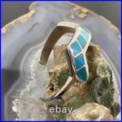 Vintage Native American Silver Turquoise Inlay Heavy Gauge Bracelet For Women