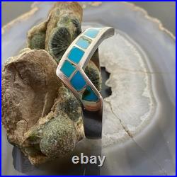 Vintage Native American Silver Turquoise Inlay Heavy Gauge Bracelet For Women