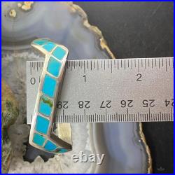Vintage Native American Silver Turquoise Inlay Heavy Gauge Bracelet For Women