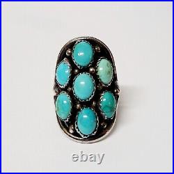 Vintage Native American Silver & Turquoise Large Cluster Ring Signed HC Size 6.5