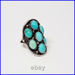 Vintage Native American Silver & Turquoise Large Cluster Ring Signed HC Size 6.5