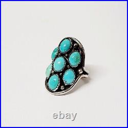 Vintage Native American Silver & Turquoise Large Cluster Ring Signed HC Size 6.5