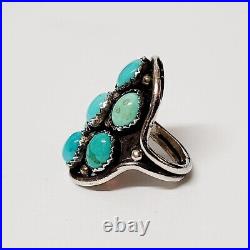 Vintage Native American Silver & Turquoise Large Cluster Ring Signed HC Size 6.5