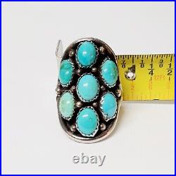 Vintage Native American Silver & Turquoise Large Cluster Ring Signed HC Size 6.5