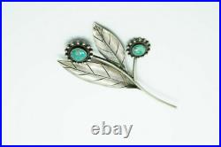 Vintage Native American Silver & Turquoise Large Flower Brooch